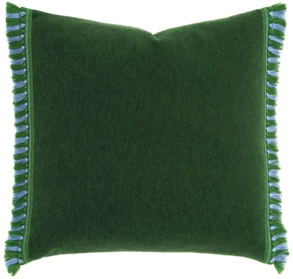 Kierra Updated Traditional Green Mohair Fringe Throw Pillow - 22x22