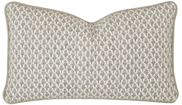 Amabel Updated Traditional Beige Fleur De Lis Cotton Lumbar Pillow - 13x22