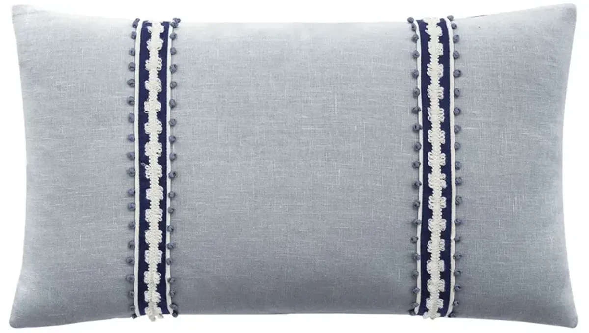 Dasha Updated Traditional Blue Trim Linen Lumbar Pillow - 15x26