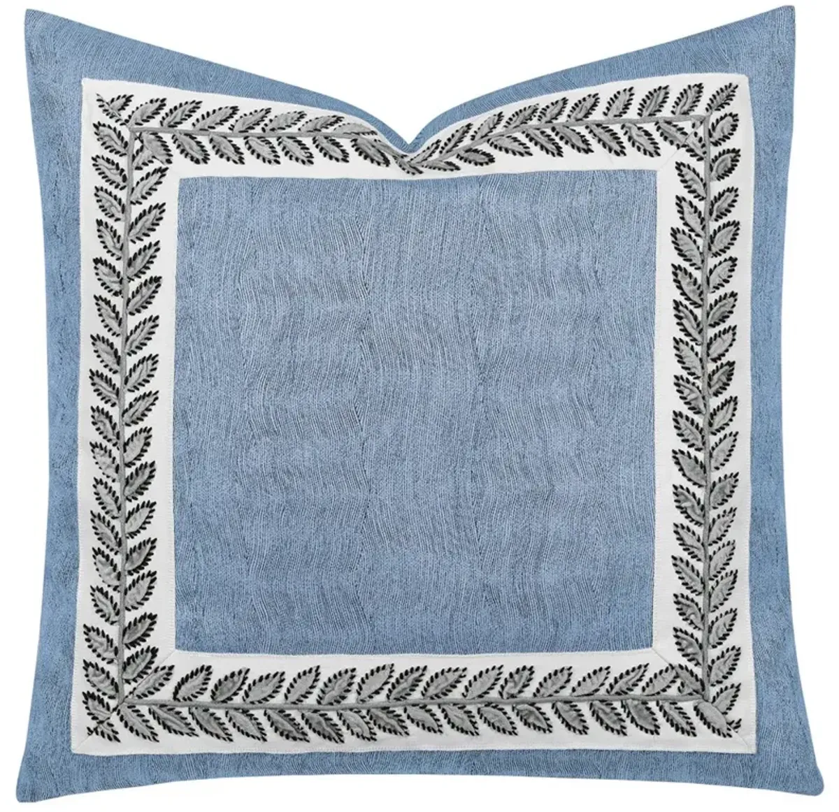 Cerene Updated Traditional Blue Embroidered Leaf Border Woven Throw Pillow - 22x22