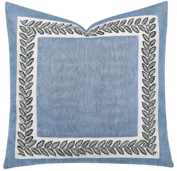 Cerene Updated Traditional Blue Embroidered Leaf Border Woven Throw Pillow - 22x22