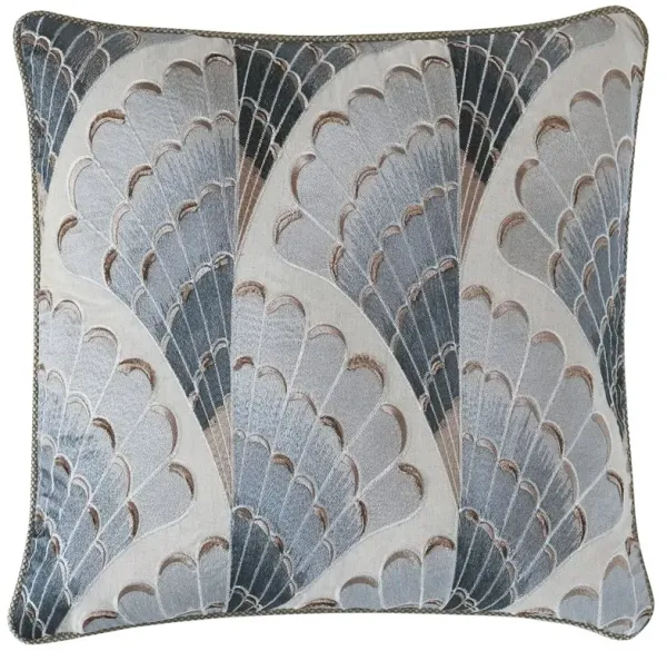 Yassie Updated Traditional Blue Linen Embroidered Throw Pillow - 22x22