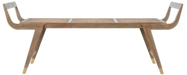 Delon Coastal Beach Driftwood Oak Woven Cane Entryway Bench