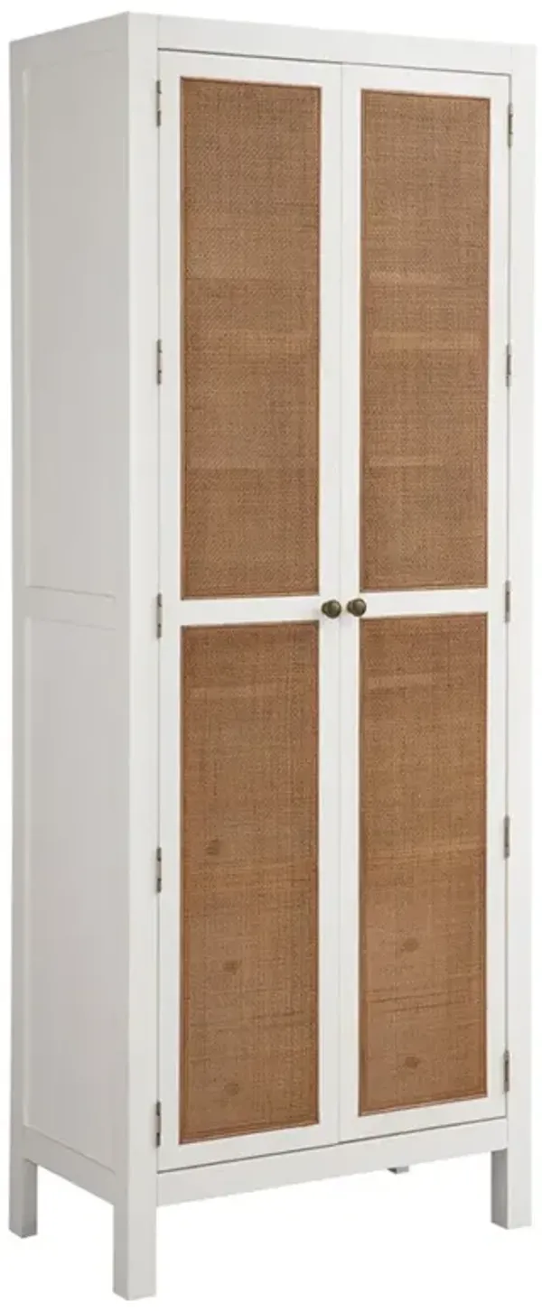 Surf Coastal Beach White Wood Cane Cabinet