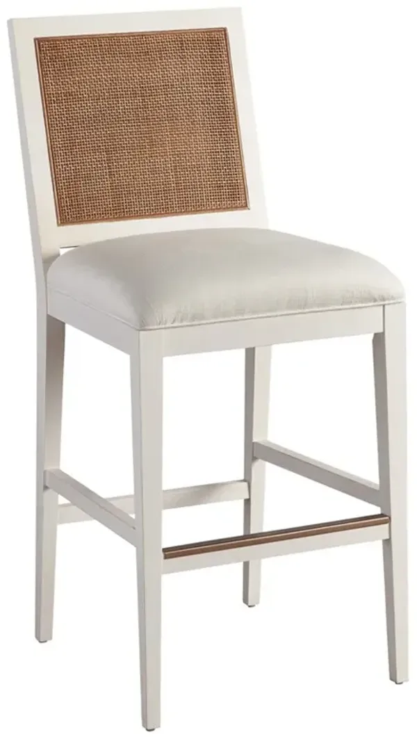 Cleo Coastal Beach White Wood Cane Bar Stool