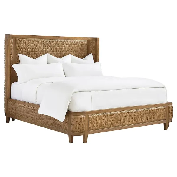 Ivory Coastal Beach Brown Oak Woven Bed - Queen