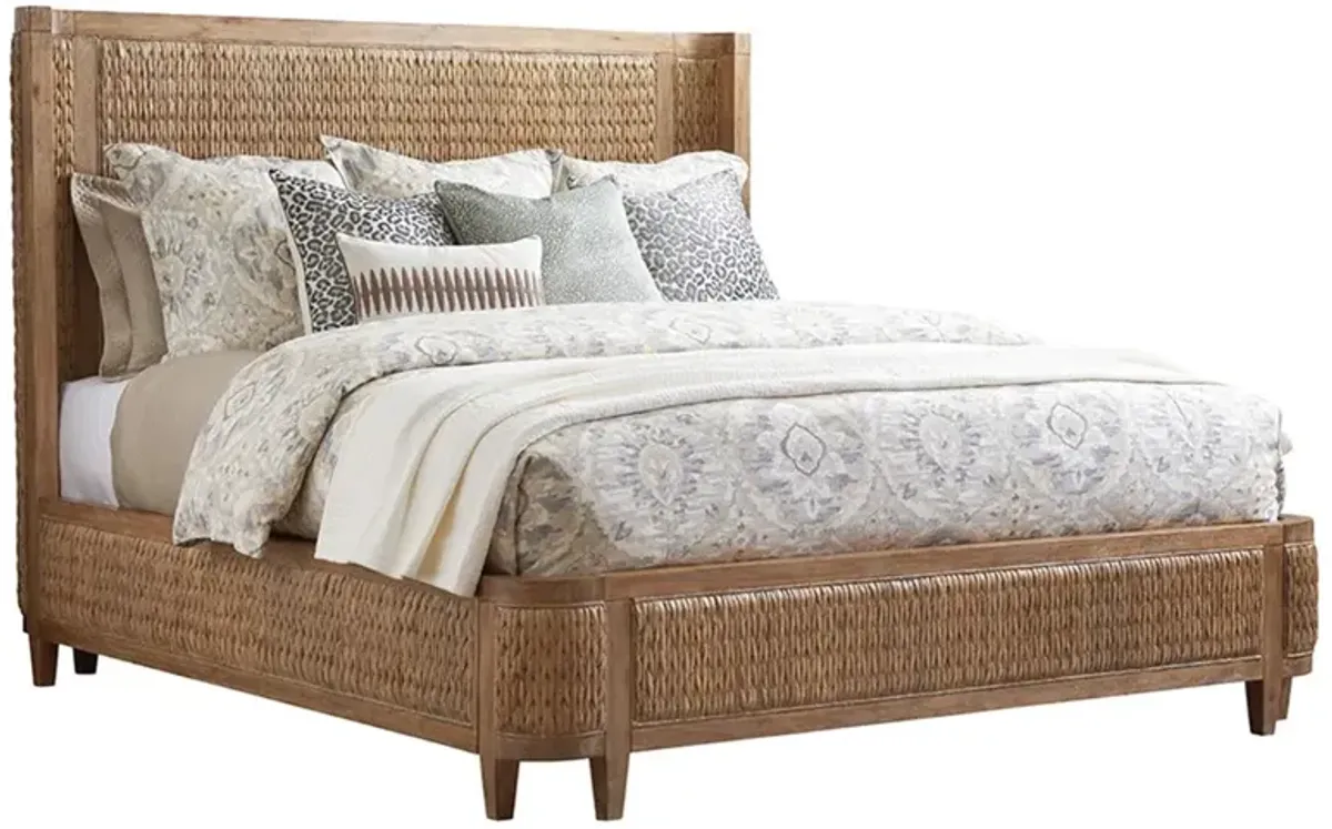 Ivory Coastal Beach Brown Oak Woven Bed - King