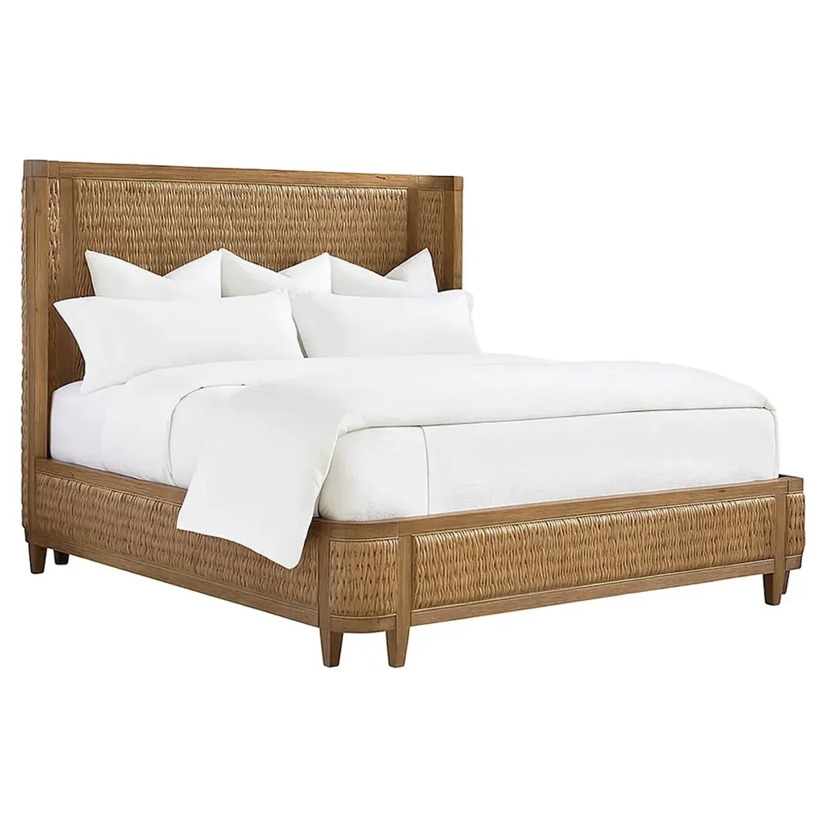 Ivory Coastal Beach Brown Oak Woven Bed - King