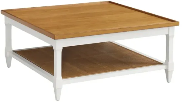 Temple Coastal Brown Wood Top Woven Cane Square Coffee Table