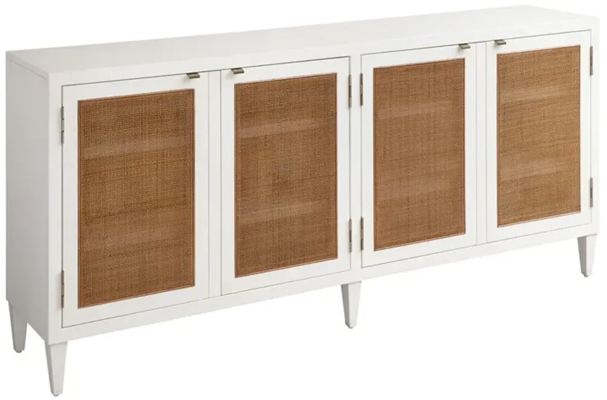 Bluebird Coastal Beach White Wood Woven Cane Media Console