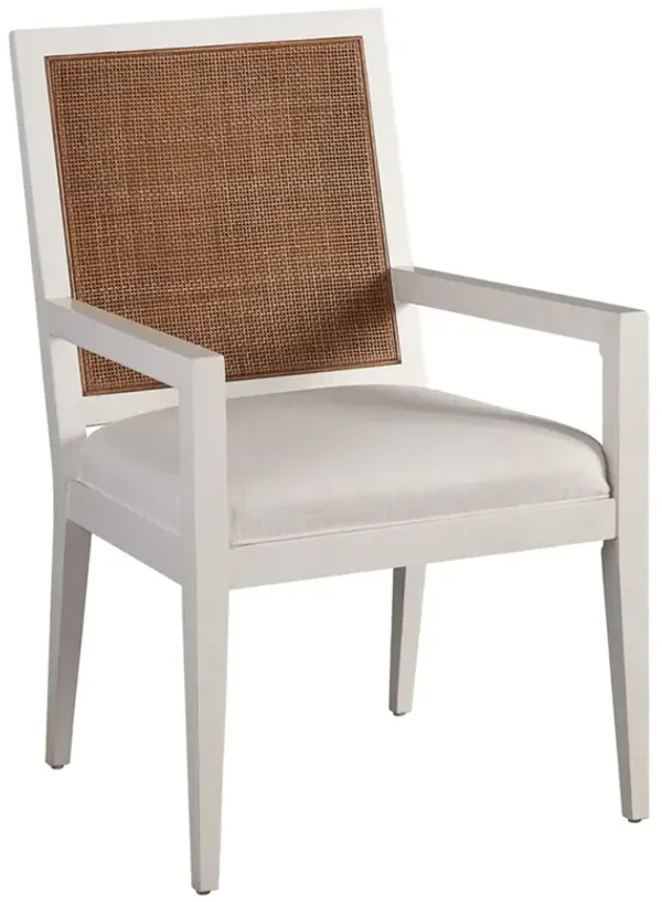 Smithcliff Coastal Beach White Wood Cane Dining Arm Chair