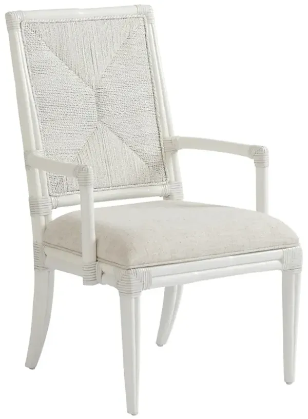 Regatta Coastal Beach White Wood Rattan Dining Arm Chair