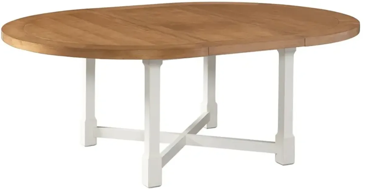 Capistrano Coastal Beach Brown White Wood Extendable Oval Dining Table - 58-80"