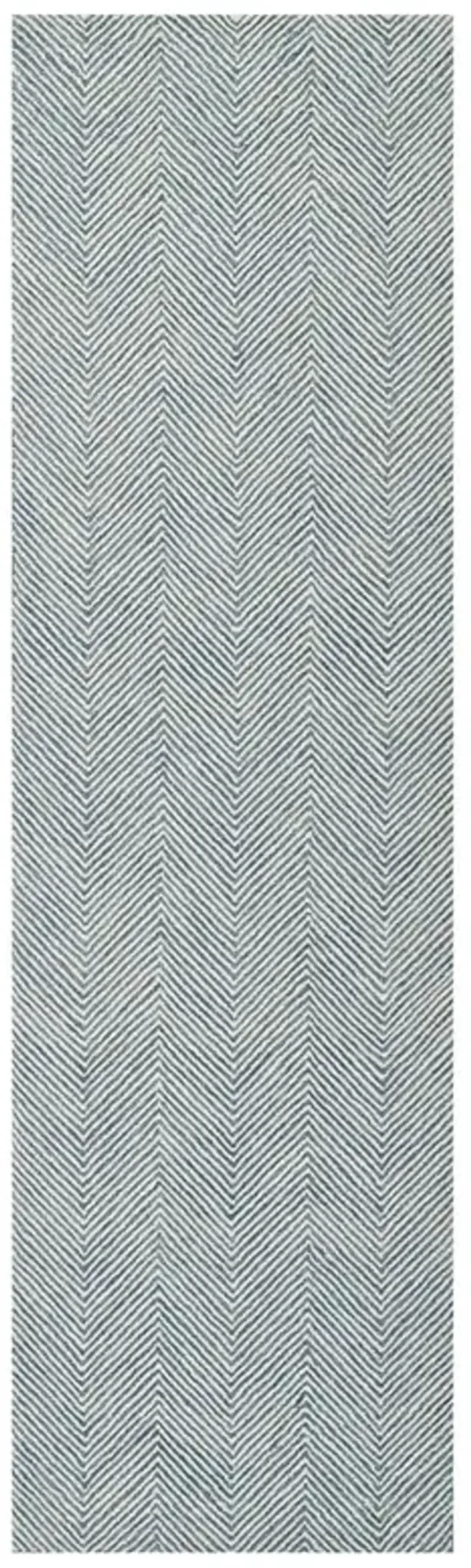 Veni Updated Traditional Blue Wool Zigzag Patterned Rug - 2'3"x8'