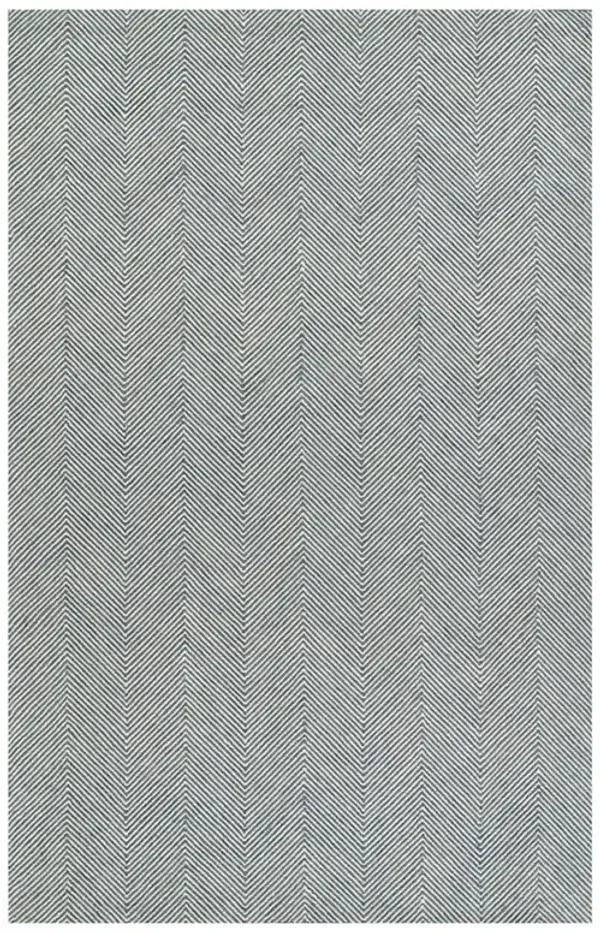Veni Updated Traditional Blue Wool Zigzag Patterned Rug - 5'x8'