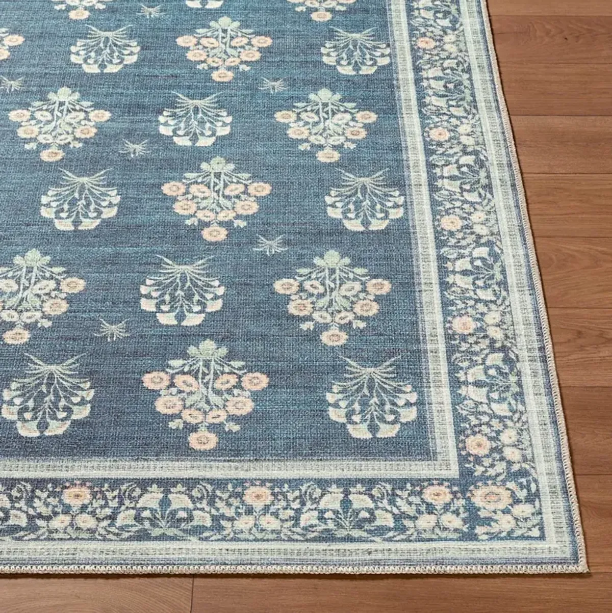Chrisna Updated Traditional Dark Blue Floral Patterned Rug - Sample