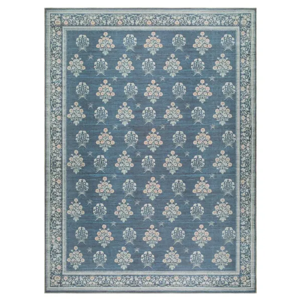 Chrisna Updated Traditional Dark Blue Floral Patterned Rug - Sample