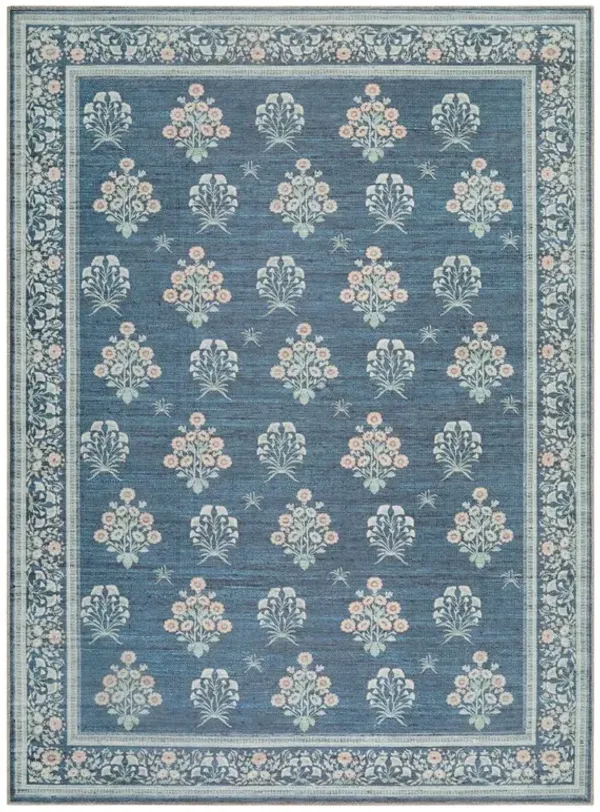 Chrisna Updated Traditional Dark Blue Floral Patterned Rug - 6'7" x 9'