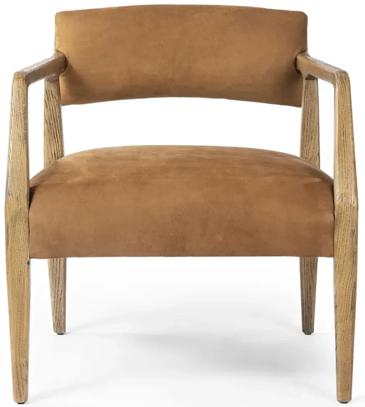 Tyler Mid Century Modern Nubuck Cognac Leather Natural Oak Arm Chair