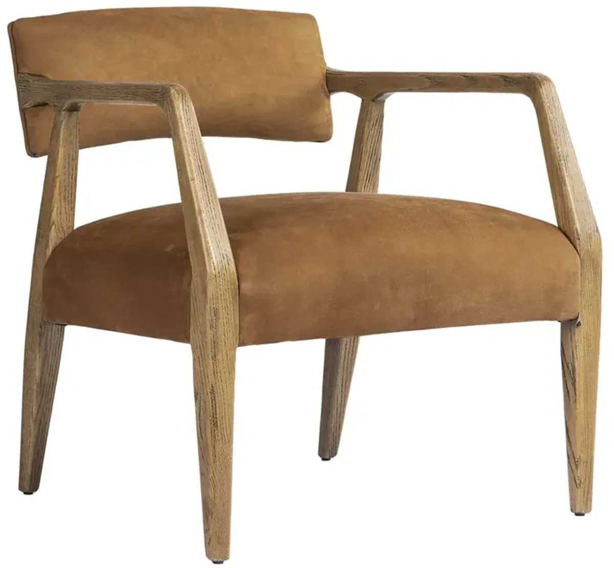Tyler Mid Century Modern Nubuck Cognac Leather Natural Oak Arm Chair