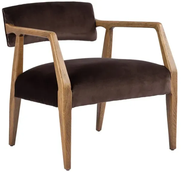 Tyler Mid Century Modern Surrey Cocoa Velvet Natural Oak Arm Chair