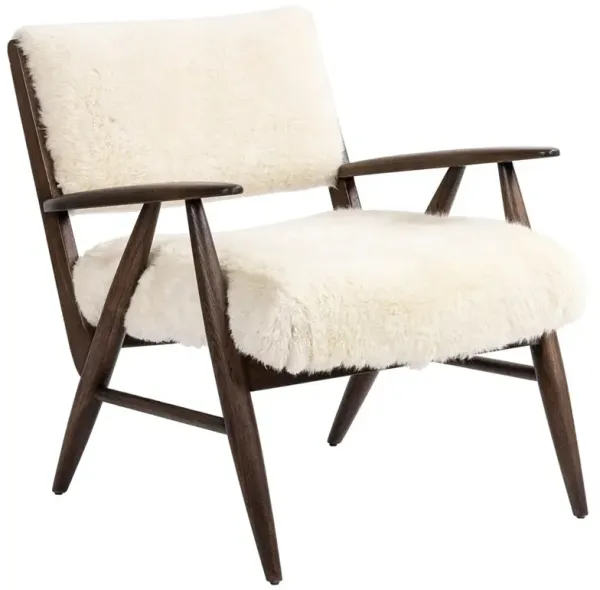 Papile Rustic Lodge Cream Shearling Brown Oak Arm Chair
