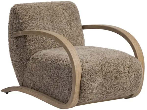 Burke Rustic Lodge Taupe Shearling Natural Oak Arm Chair