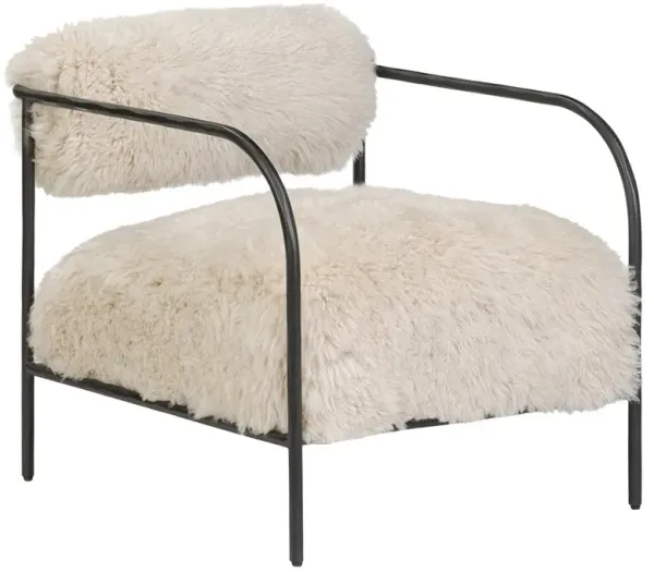 Fenn Modern Classic Champagne Fur Black Iron Arm Chair