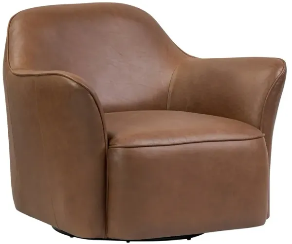 Bethany Modern Classic Dulane Mahogany Leather Swivel Chair