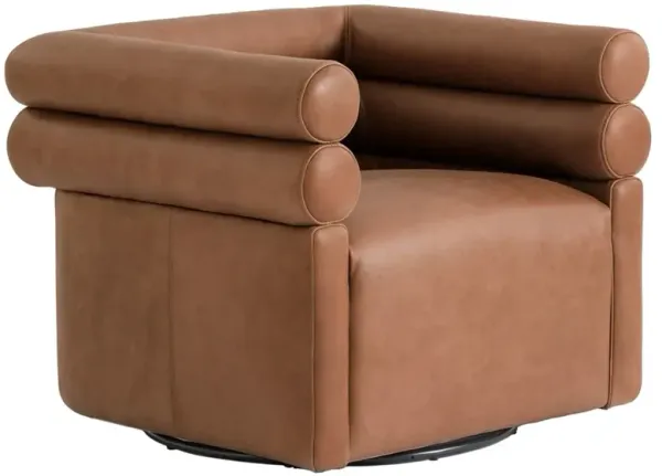 Evie Modern Classic Palermo Cognac Leather Swivel Chair
