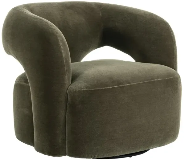 Mazie Modern Classic Monte Olive Velvet Swivel Chair