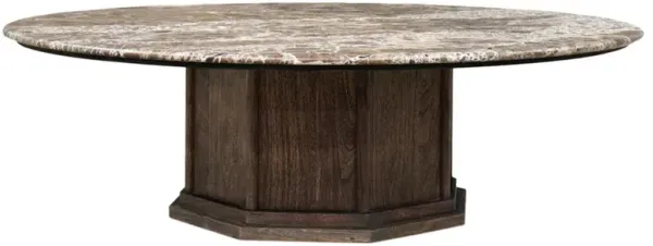Pavlo Updated Traditional Brown Marble Acacia Wood Round Coffee Table