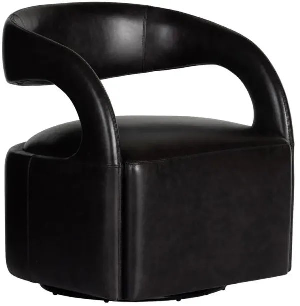 Hawkins Modern Classic Sonoma Black Leather Swivel Barrel Chair