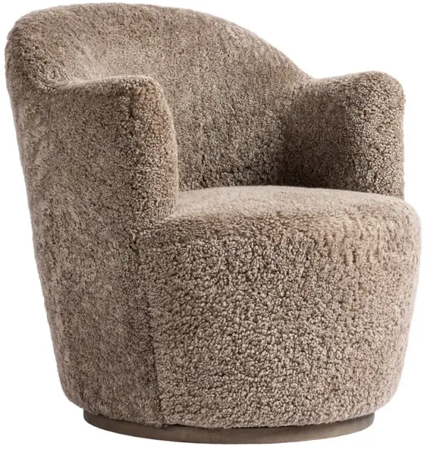 Aurora French Country Taupe Shearling Swivel Arm Chair
