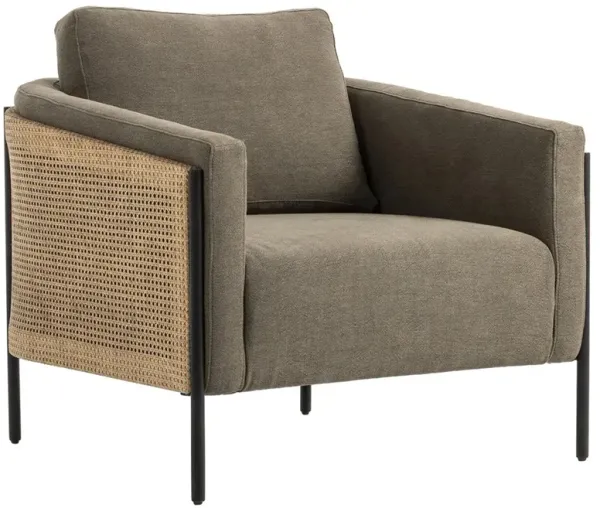 Jayda Coastal Beach Broadway Olive Linen Natural Rattan Barrel Arm Chair