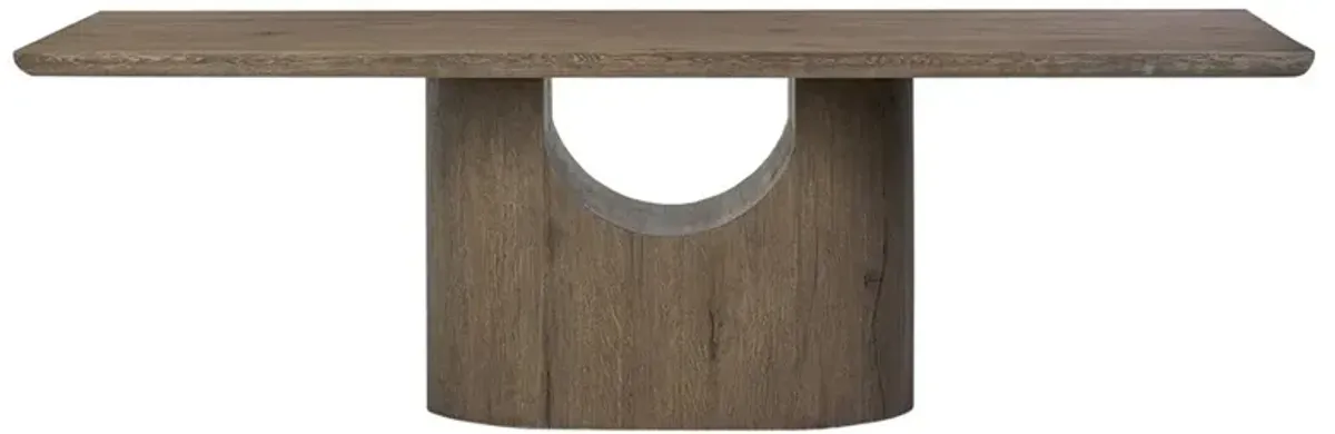 Bevie Rustic Lodge Brown Oak Rectangular Pedestal Dining Table - 98"