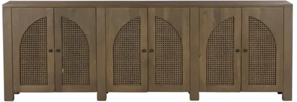 Tilda Mid Century Taupe Solid Mango Wood Arched Woven Cane Sideboard