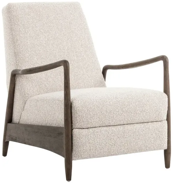 Braden Mid Century Modern Sattley Fog Boucle Brown Wood Recliner Arm Chair