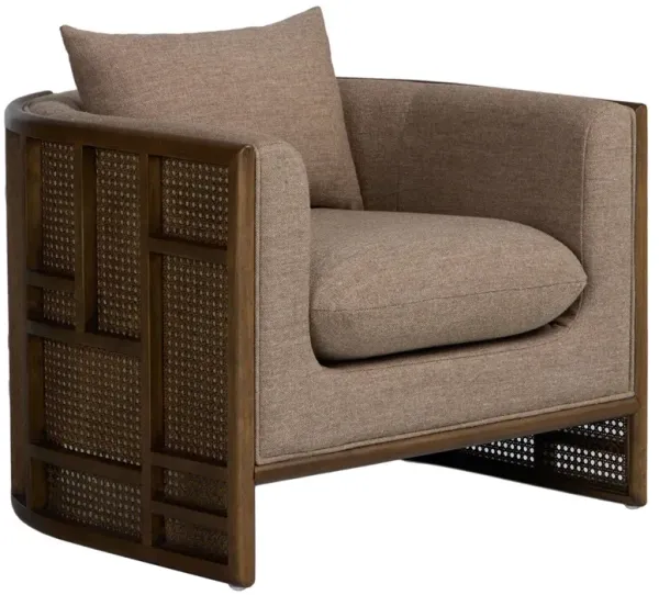 June Modern Alcala Fawn Performance Vintage Wood Woven Cane Arm Chair