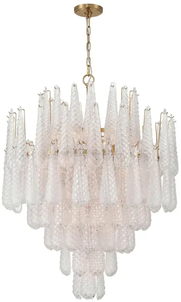 Lyra Updated Traditional Aged Brass Frosted Glass 21 Light Chandelier
