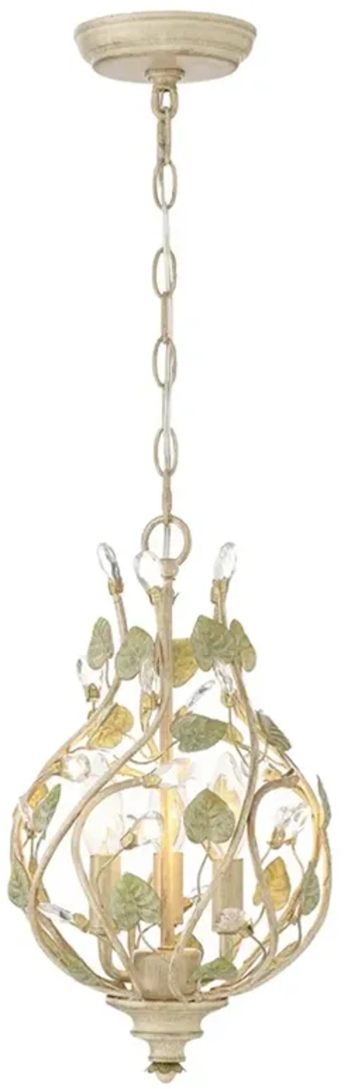 Ava French Country Champagne Green Leaf  Crystal Mini Chandelier