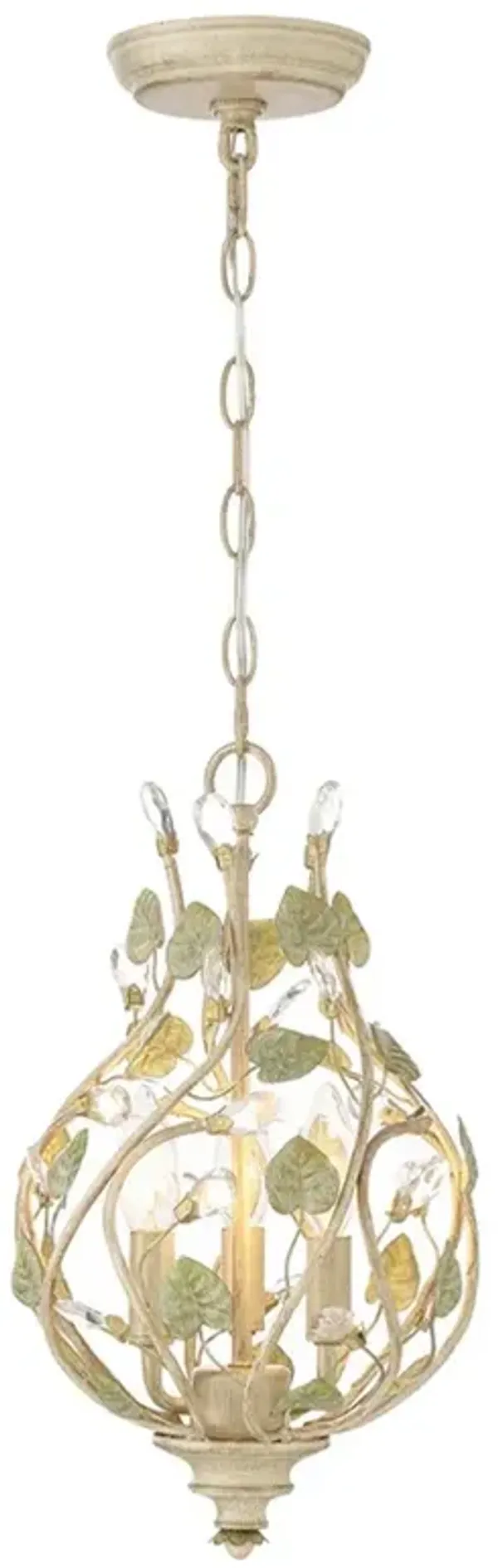 Ava French Country Champagne Green Leaf  Crystal Mini Chandelier