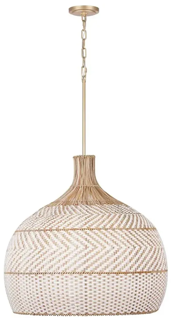 Lily Coastal Beach White Woven Rattan Soft Gold Accent 6 Light Pendant