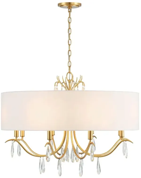 Renee French Country White Silk Shade Antique Gold Chandelier