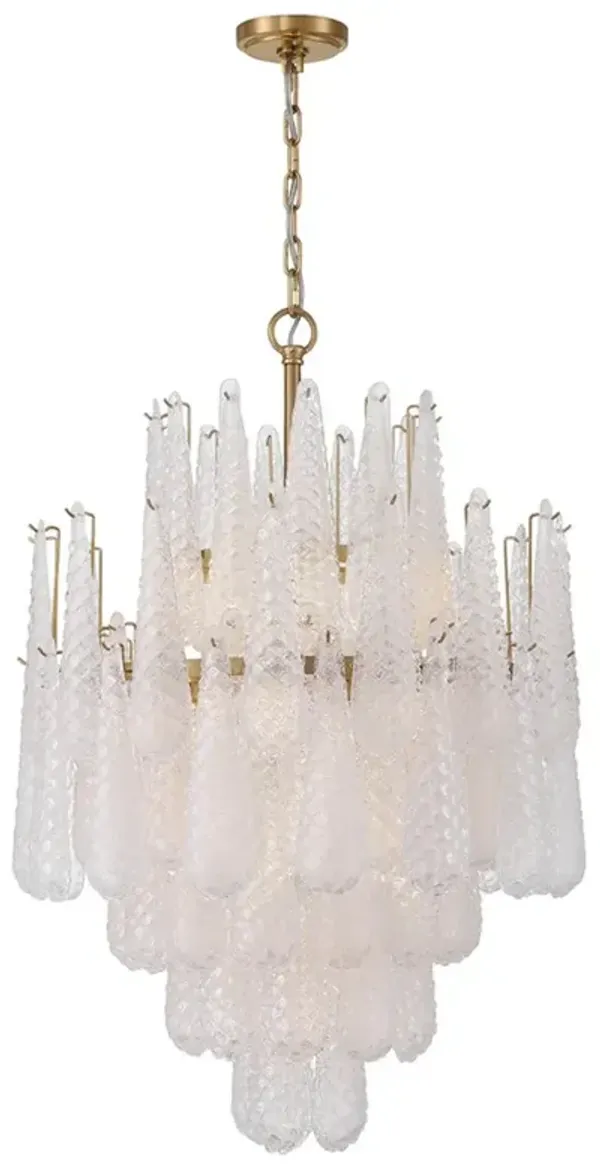 Lyra Updated Traditional Aged Brass Frosted Glass 16 Light Chandelier