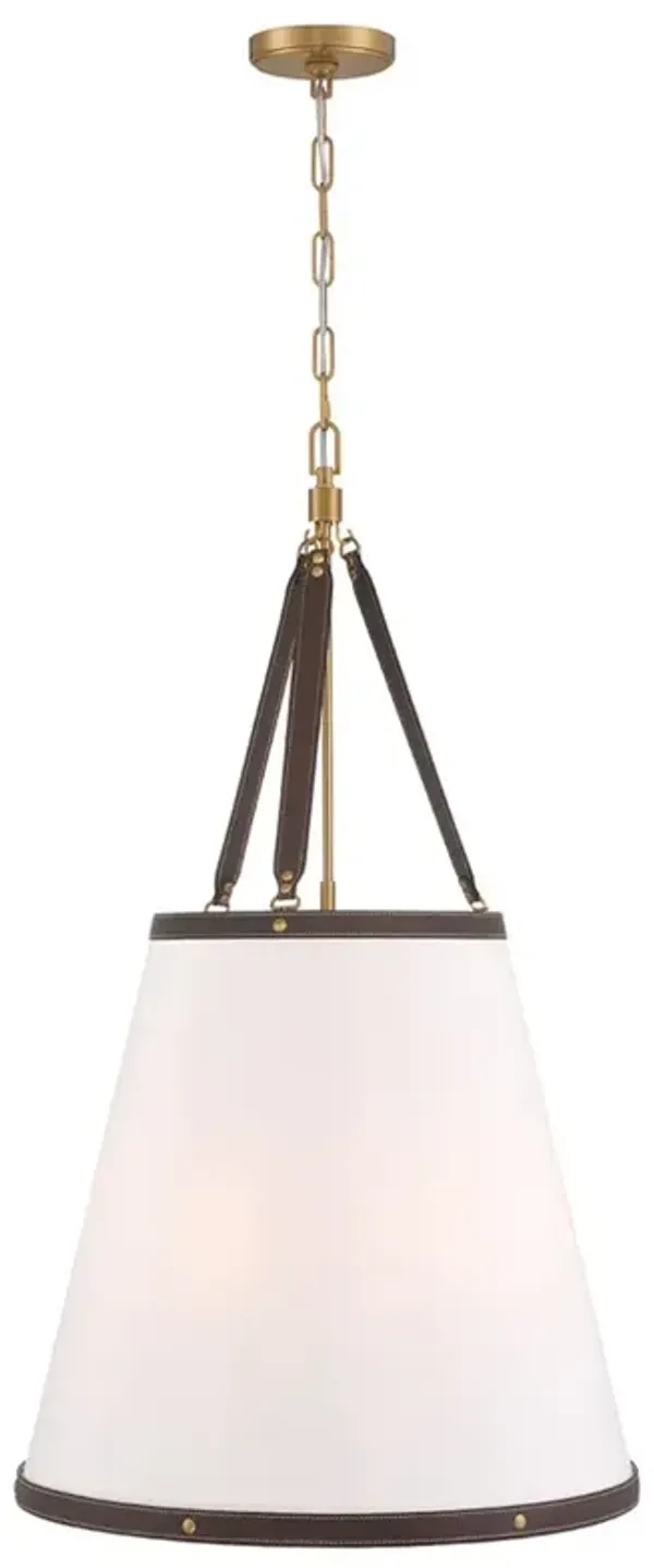 Mirea Updated Traditional White Linen Shade Leather Trim Pendant