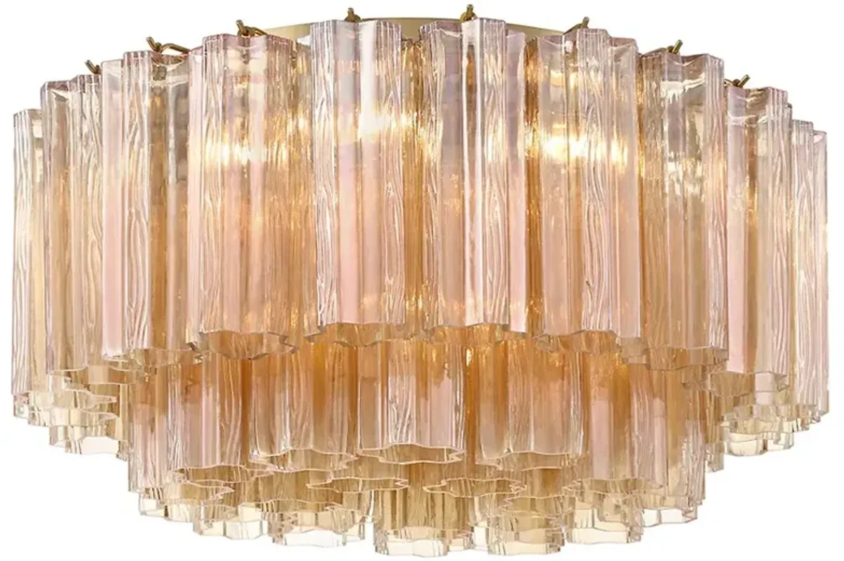 Corin Updated Traditional Amber Glass Aged Brass 7 Light Flush Mount