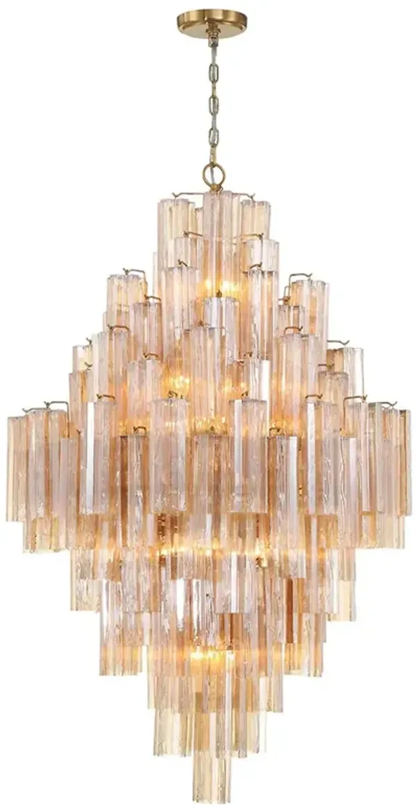 Corin Updated Traditional Amber Glass Aged Brass 20 Light Chandelier