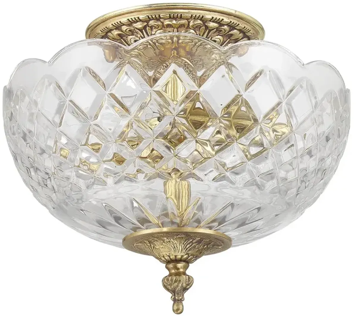 Cassandra Updated Traditional Crystal Bowl Brass 2 Light Semi Flush Mount