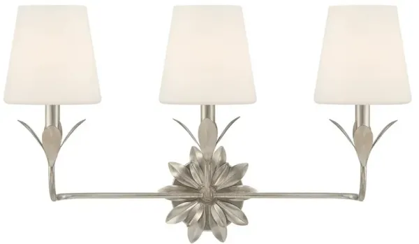 Liora Traditional White Silk Shade Antique Silver 3 Light Bath Sconce